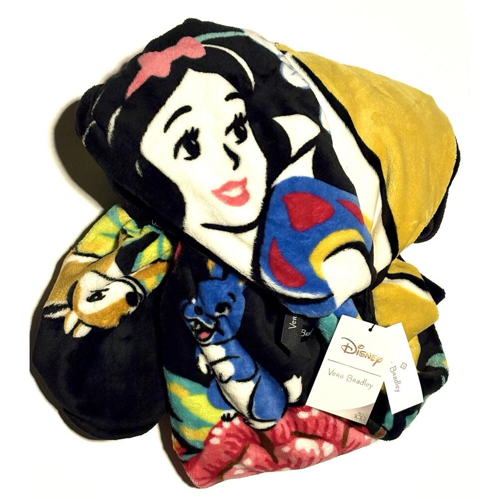 Vera Bradley Snow White Throw Blanket Disney Black Yellow Pink Fleece Soft NWT